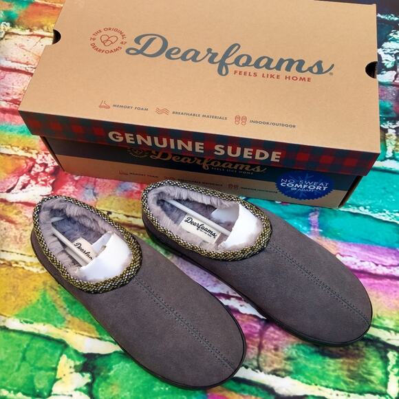 NWT in box Dearfoams Genuine Suede Clogs with Woven Taping Mens size 9 - Picture 2 of 11